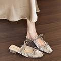 2026 New Women's Bowknot Closed Toe Mule Slippers Elegant Chunky Heel One-Step Slip On Sandals